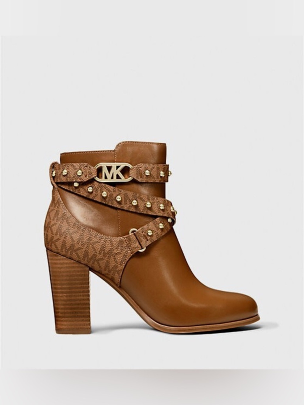 NIB Michael Kors KINCAID ANKLE BOOTIE LEATHER/DOME STUDS BROWN 8M US - Picture 2 of 10